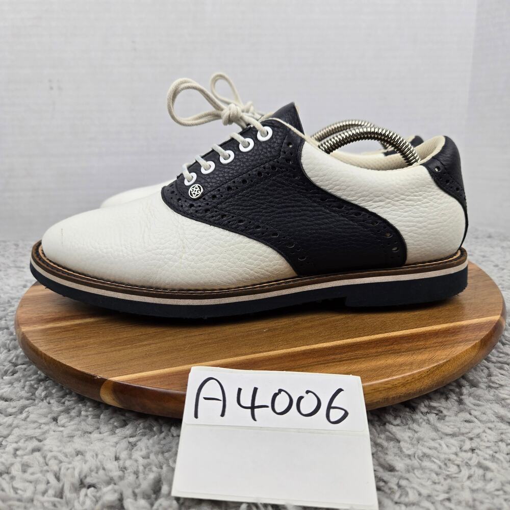 G/Fore G4 Men 8 Gallivanter White Navy Leather Oxford Spikeless Saddle Golf Shoe